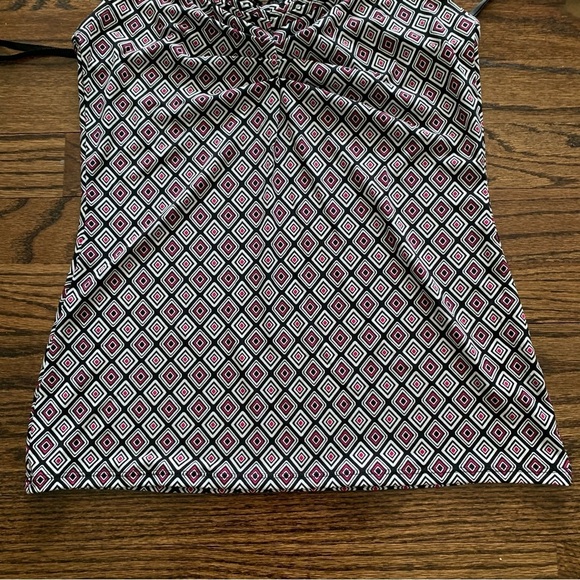 White House Black Market Geometric Print Lace Trimmed Ruched Neck Cami Top Small - Picture 10 of 12